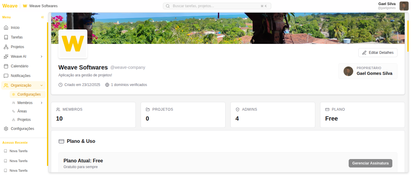 Preview do app - painel principal